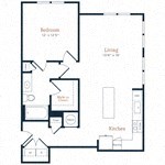 Floor plan for 1 bed, 1 bath, 837 sqft